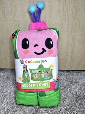 CoComelon Kids' Hooded Towel in Pink and Green